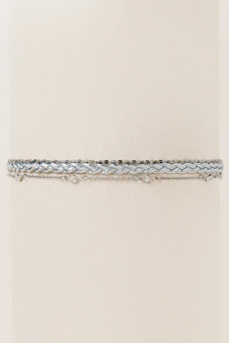 Francesca's Serafina Metallic Braid Choker Set - Silver