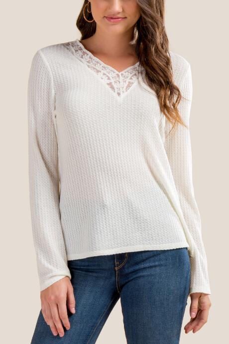 Francesca Inchess Lenny Lace Trim Waffle Knit Top - Ivory