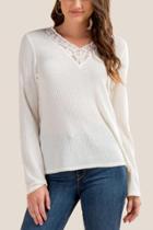Francesca Inchess Lenny Lace Trim Waffle Knit Top - Ivory