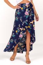 Angie Pilar Floral Wrap Skirt - Navy