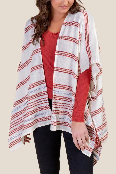 Francesca's Kelby Stripe Side Tie Ruana In Ivory - Ivory