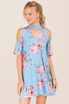 Alya Krystal Cold Shoulder Floral Gigi Dress - Blue