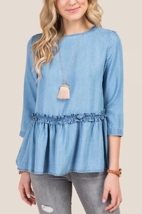 Francesca's Kensie Button Back Pelum Top - Blue