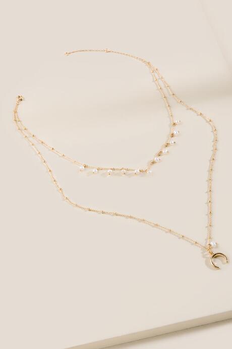 Francesca's Nela Layered Crescent Necklace - Pearl