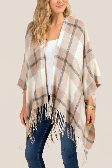 Francesca's Madeleine Plaid Ruana - Beige