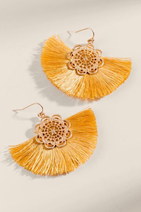 Francesca's Karla Tasseled Fan Earrings - Mustard