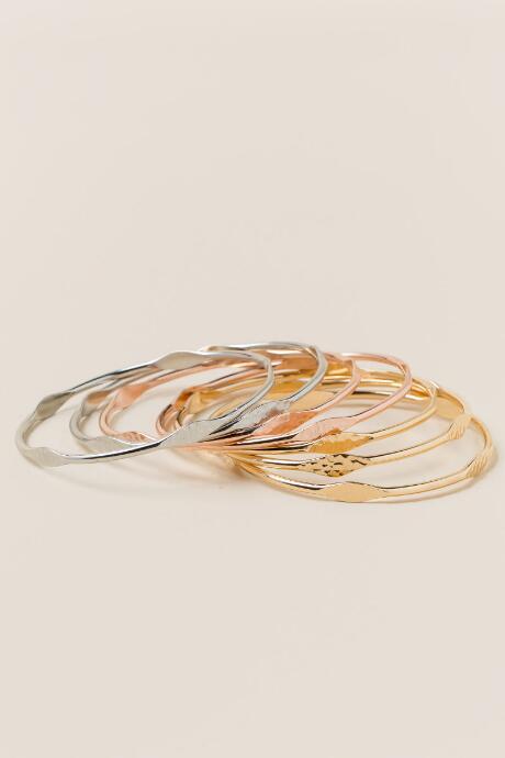 Francesca's Leda Hammered Bangle Set - Mixed Plating