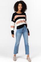 Francesca's Amari Button Bold Stripe Sweater - Black