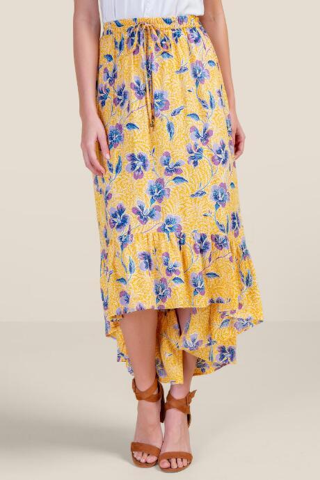 Francesca Inchess Ella Floral Ruffle Maxi Skirt - Mustard