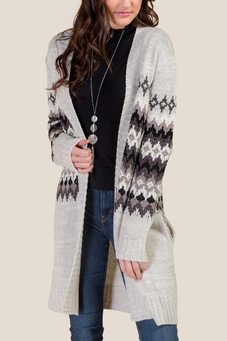 Francesca's Paislee Tinsel Fair Isle Cardigan - Heather Gray