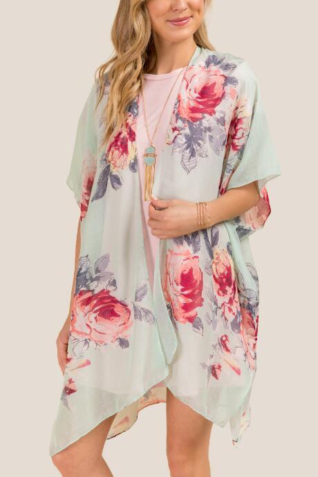 Francescas Rosa Garden Floral Ruana - Mint
