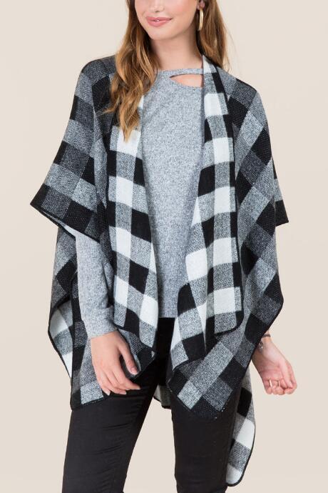 Francesca's Uilani Plaid Ruana - Black