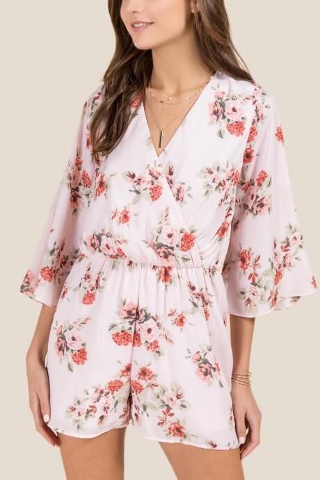 Francesca's Prudence Vintage Floral Surplus Romper - Blush