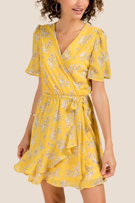 Francesca Inchess Avery Floral Wrap Dress - Marigold