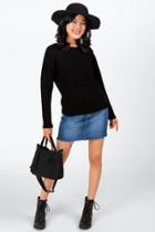 Francesca's Adena Button Shoulder Sweater - Black