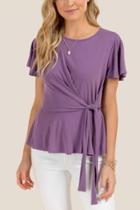 Francesca's Emmy Asymmetrical Side Tie Wrap Top - Vintage Purple