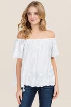 Blue Rain Kiley Off The Shoulder Embroidered Top - White