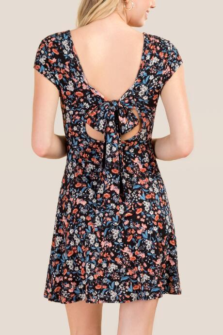 Francesca's Ava Floral Back Tie Dress - Black