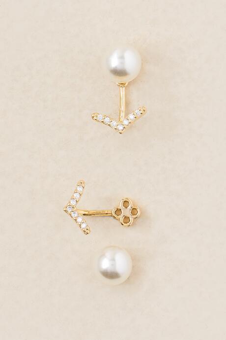 Francesca's Louella Cubic Zirconia Pearl Stud Earring - Pearl