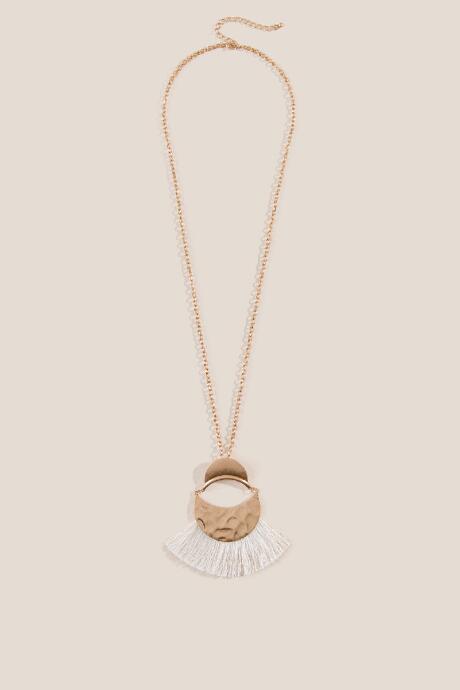 Francesca's Ivy Ivory Crescent Tassel Necklace - Ivory