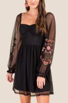 Francesca's Maritza Embroidered A-line Dress - Black