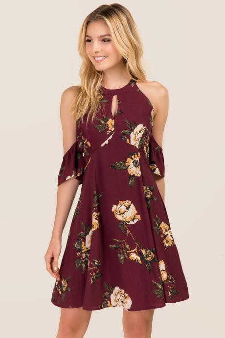 Blue Rain Ramona Floral Gigi Cold Shoulder Dress - Purple