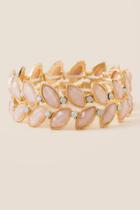 Francesca's Karisssa Leaf Stone Stretch Bracelet - Pale Pink