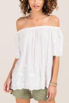 Francesca Inchess Darlene Embroidered Off The Shoulder Peasant Top - White