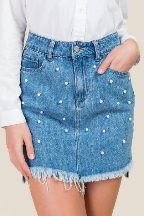 Mi Ami Ginny Pearl Step Hem Denim Skirt - Medium Wash