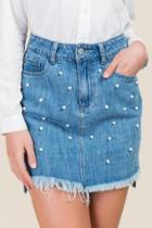 Mi Ami Ginny Pearl Step Hem Denim Skirt - Medium Wash