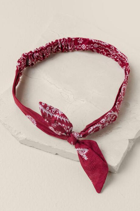 Francesca's Lisa Bandana Print Bow Headwrap In Burgundy - Burgundy