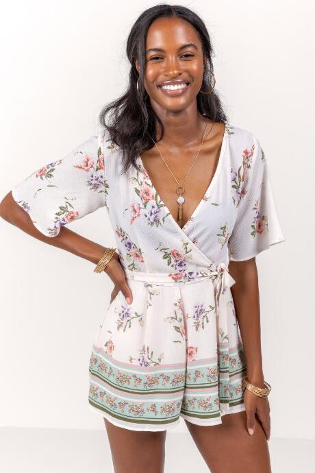 Francesca's Caitilina Front Tie Romper - Ivory