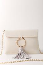 Francesca's Open Ring Tassel Clutch - Ivory
