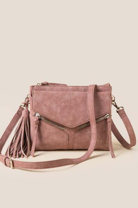 Francesca's Delaney Double Zip Crossbody - Rose