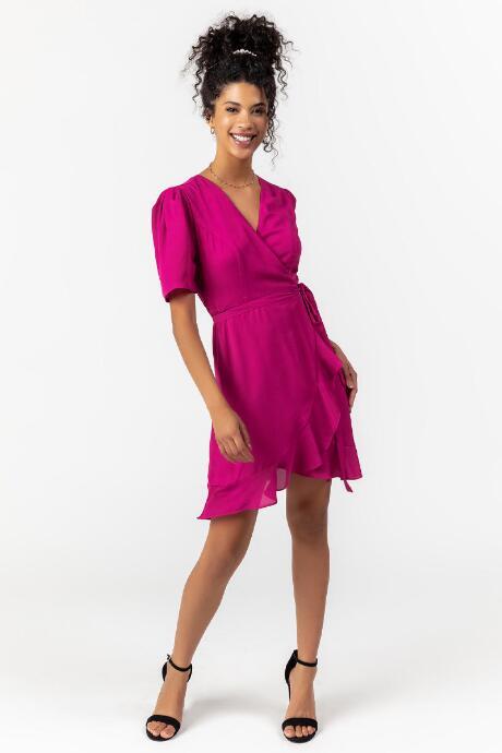 Francesca's Kemble Short Sleeve Wrap Dress - Magenta