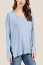 Francesca's Sandrine Side Slit Jersey Top - Oxford Blue