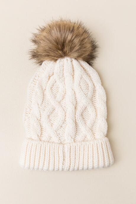 Francesca's Lindsay Fur Pom Beanie - Ivory