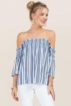 Blue Rain Garnet Smocked Off The Shoulder Lined Top - White