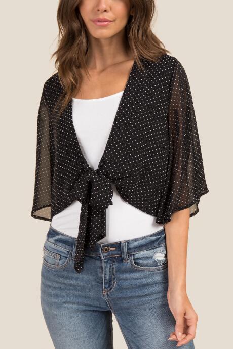 Francesca's Kelly Tie Front Top - Black/white