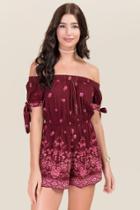 Francesca's Gabriella Tie Sleeve Romper - Wine