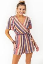 Francesca's Ginger Stripe Tie Waist Romper - Natural