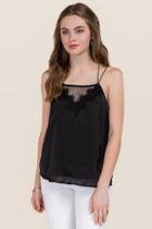 Francesca's Sammie Hammered Satin Tank Top - Black