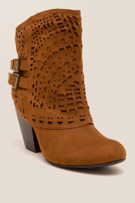 Sugar Tamale Laser Cut Cuffed Boot - Cognac