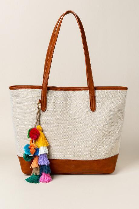 Francescas Pixie Canvas Striped Tote - Cream