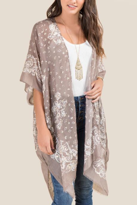 Francesca's Valerie Medallion Print Ruana In Tan - Tan