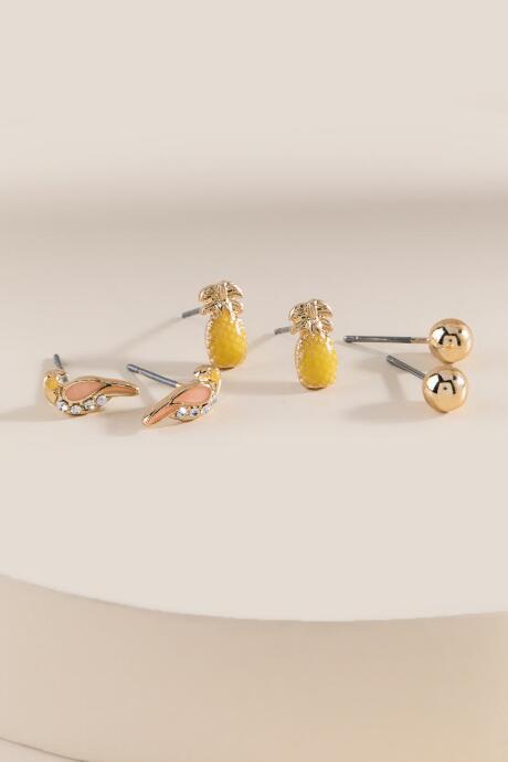 Francesca's Pineapple Multi 3 Pack Stud Earrings - Multi
