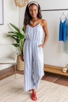 Francesca's Debora Striped Jumpsuit - Light Blue