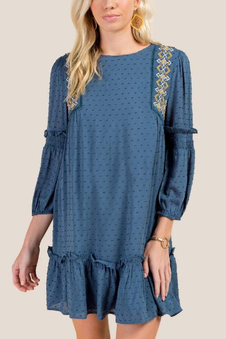 Francesca Inchess Jaylin Embroidered Shift Dress - Dark Teal