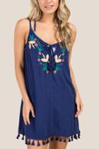 Francesca Inchess Rhett Embroidered Tassel Trim Swim Cover-up - Navy