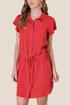 Francesca's Hanna Tie Waist Shirt Dress - Cinnamon